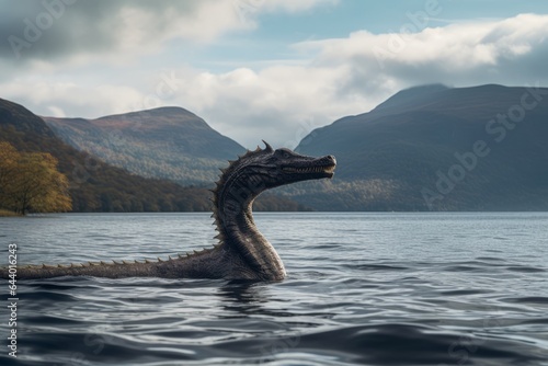 Long necked loch ness monster creature. Beautiful illustration picture photo