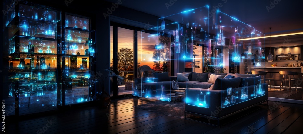 modern home view of a network surrounded by light pulses