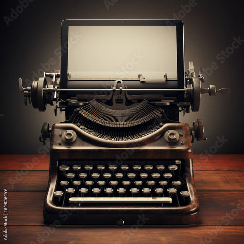 vintage typewriter with tablet