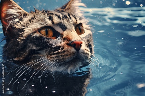 Cat is swimming in the pool. Beautiful illustration picture