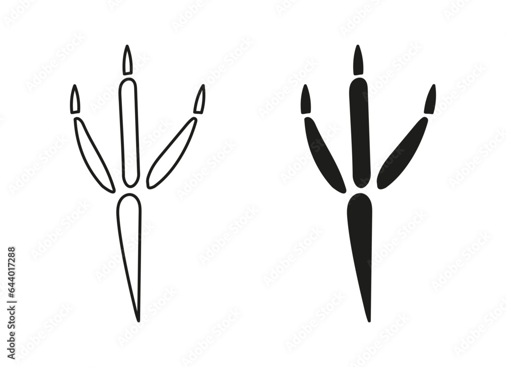 Bird footprints. Silhouette, Outline. Icon. Vector isolated on white. Paw prints of crow, dove, sparrow, Eagle, magpie, crow, rook, raven owl. Print textile postcard pet shop booklet business card Bird footprints. Silhouette, Outline. Icon. Vector isolated on white. Paw prints of crow, dove, sparrow, Eagle, magpie, crow, rook, raven owl. Print textile postcard pet shop booklet business card