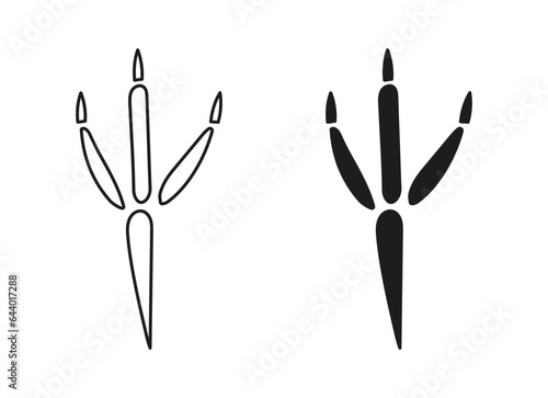 Bird footprints. Silhouette, Outline. Icon. Vector isolated on white. Paw prints of crow, dove, sparrow, Eagle, magpie, crow, rook, raven owl. Print textile postcard pet shop booklet business card