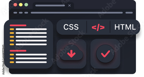 Development browser window, web interface, illustration isolated