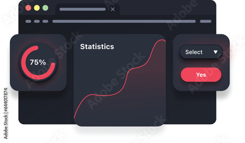 Statistic chart browser window, web interface, illustration isolated