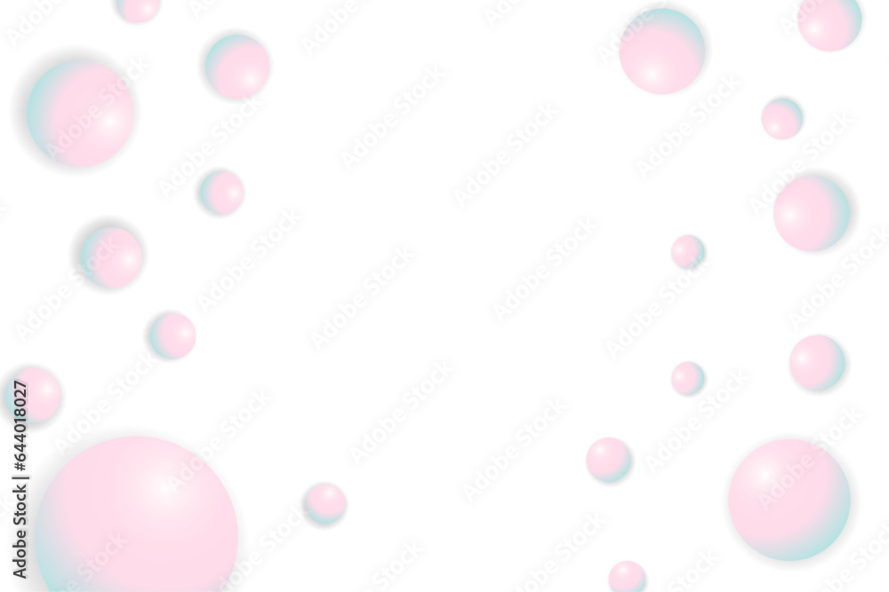 Cute Pink 3d bubble spheres on transparent background. Frame of pink bubbles with space in center. Editable Vector Illustration. 