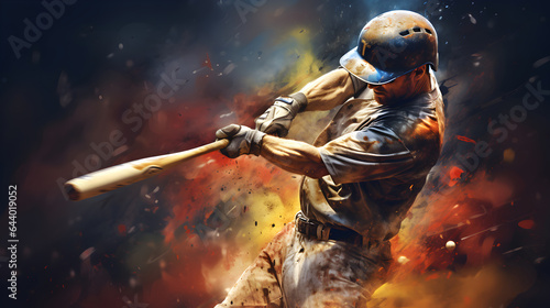 Close up of a baseball player the hitting ball