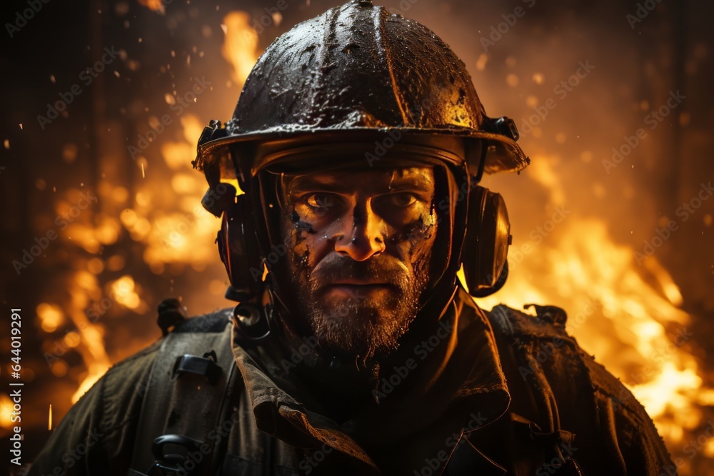 Courageous Firefighter In Full Gear, Generative AI Courageous Firefighter In Full Gear, Generative AI