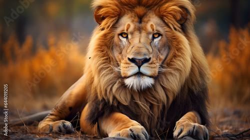 Deadly African savanna lion in a close up shot