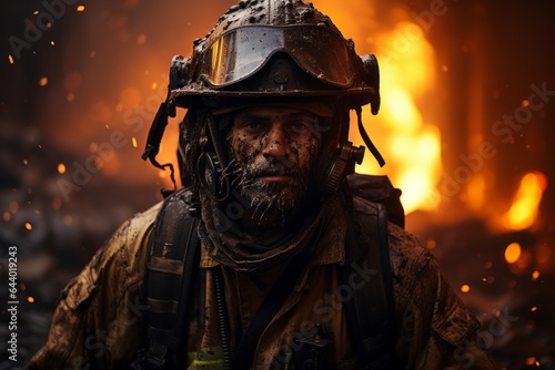 Courageous Firefighter In Full Gear, Generative AI