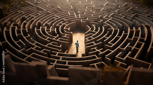 Feeling lost in the maze of life, strugging with mental health concept