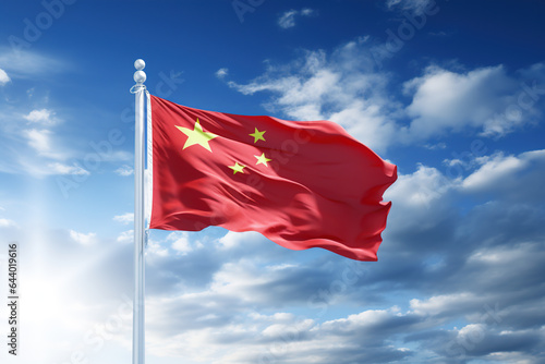 China flag flying on the blue sky