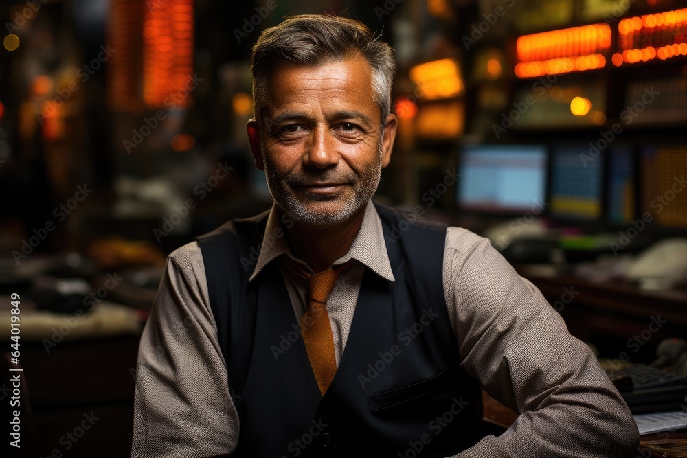 Portrait of a trader, adult serious man looks at the camera Portrait of a trader, adult serious man looks at the camera