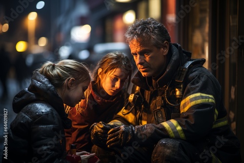 Firefighter Comforting A Victims Family, Generative AI © Shooting Star Std