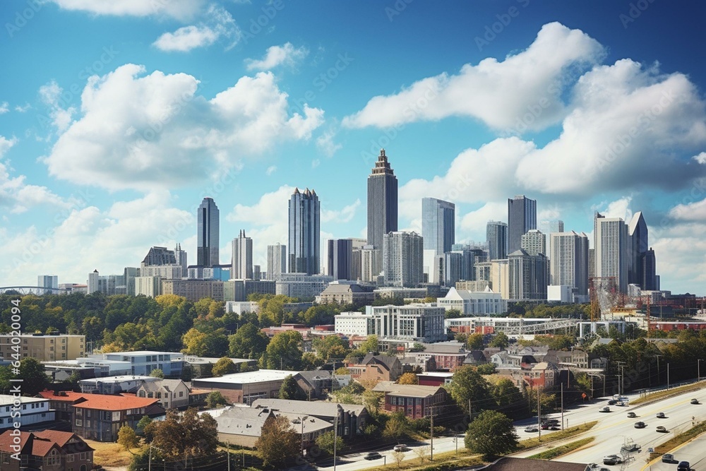 An overhead view of the Atlanta skyline in the USA. Generative AI
