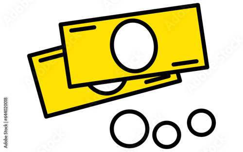 お金、お札と小銭のシンプルな線画