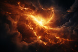 bright orange sun in solar system in space