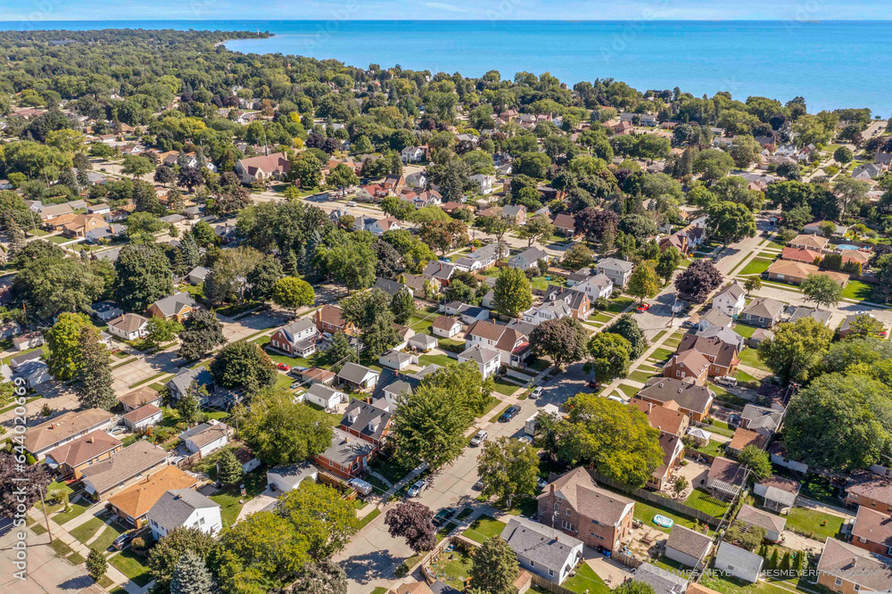 Φωτογραφία Racine, WI USA - August 31, 2023:  Aerial view of Racine Wisconsin featuring cit