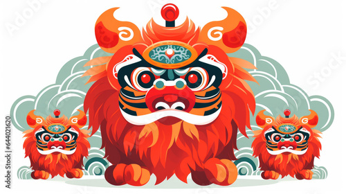 Illustration of Chinese lion dance  traditional festivals  southern China. Isolated on white background.  Generative AI        