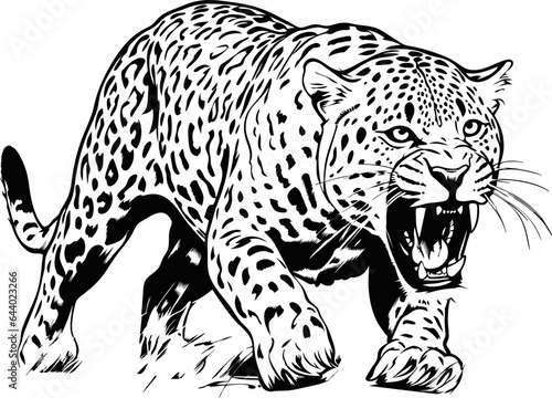 Attack leopard lines illustration. Abstract vector leopard on the white background. ai generated illustration