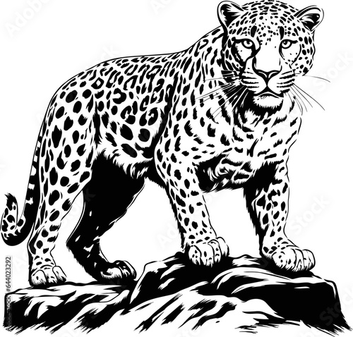 Zoo. African fauna. Puma, leopard, wild cat, coguar, mountain lion. Hand drawn illustration for tattoo design, emblem, badge, t-shirt print.  ai generated illustration