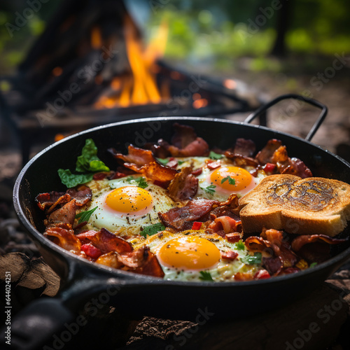 cooking in a pan outdoors 