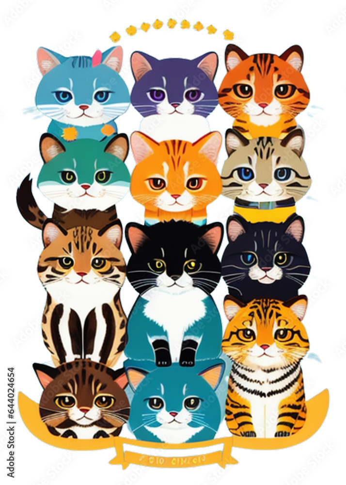 Cute animals. Cat and tiger face stickers generative ai Cute animals. Cat and tiger face stickers generative ai