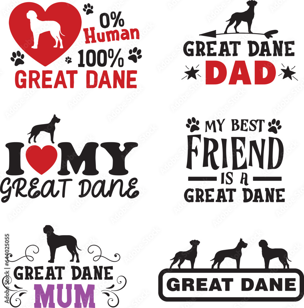 Great Dane Dog Graphic Vector Pack - obrazy, fototapety, plakaty 