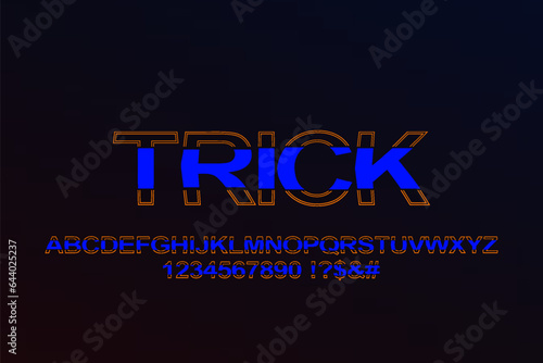 Stylish colored alphabet and numbers. Typography font style with partial blue fill and orange stroke.
