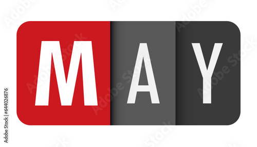 MAY dark gray vector typography banner with initial letter highlighted in red