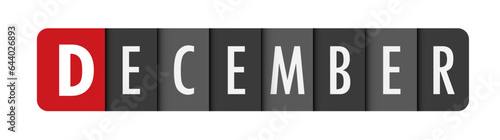 DECEMBER dark gray vector typography banner with initial letter highlighted in red