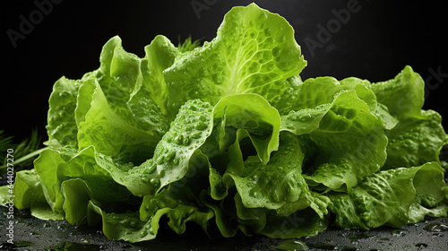 fresh green lettuce isolated on a dark background.