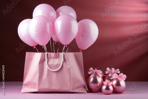 pink paper gift bags with pink balloons