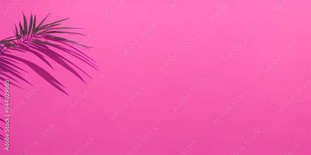 Pink background with palm leaves. Background for advertising.