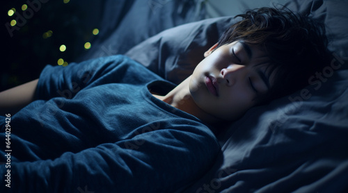 ベッドで眠る20代の日本人男性