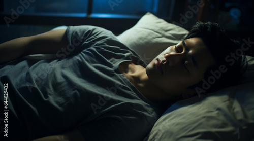 ベッドで眠る40代の日本人男性