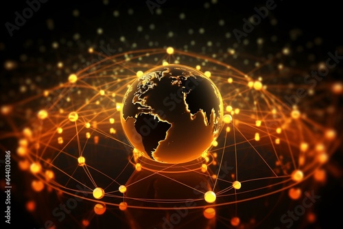 Orange background depicting futuristic global communication network. Generative AI