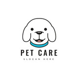 pet care dog mammal friend animal adopted puppy medical health pet shop logo design vector graphic illustration