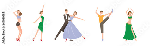 People Characters Dancing Performing on Stage Vector Set