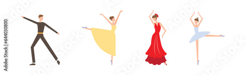 People Characters Dancing Performing on Stage Vector Set