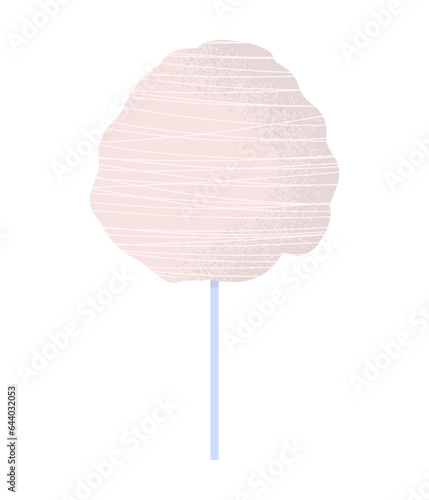Flat vector cartoon illustration of cotton candy on a stick. Sweet street food for kids and adults. Isolated design on a white background.