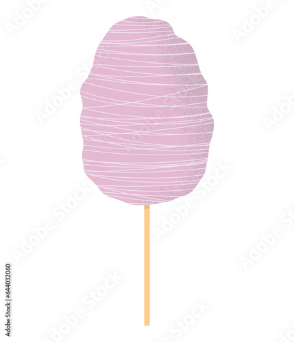 Flat vector cartoon illustration of cotton candy on a stick. Sweet street food for kids and adults. Isolated design on a white background.