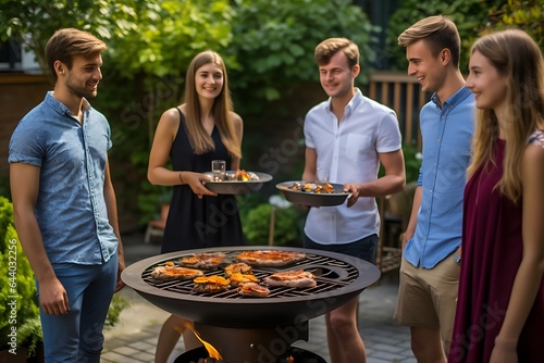 Young Adults Enjoying a Barbecue Night in the Garden