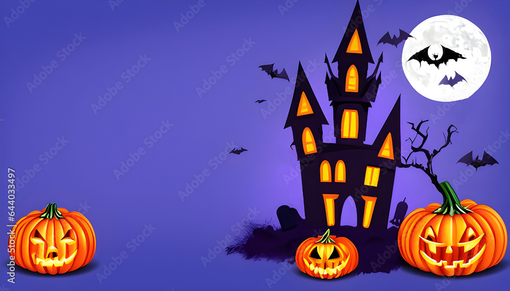 Happy Halloween banner or party invitation background. Full moon and flying bats. Place for text. Happy Halloween banner or party invitation background. Full moon and flying bats. Place for text.