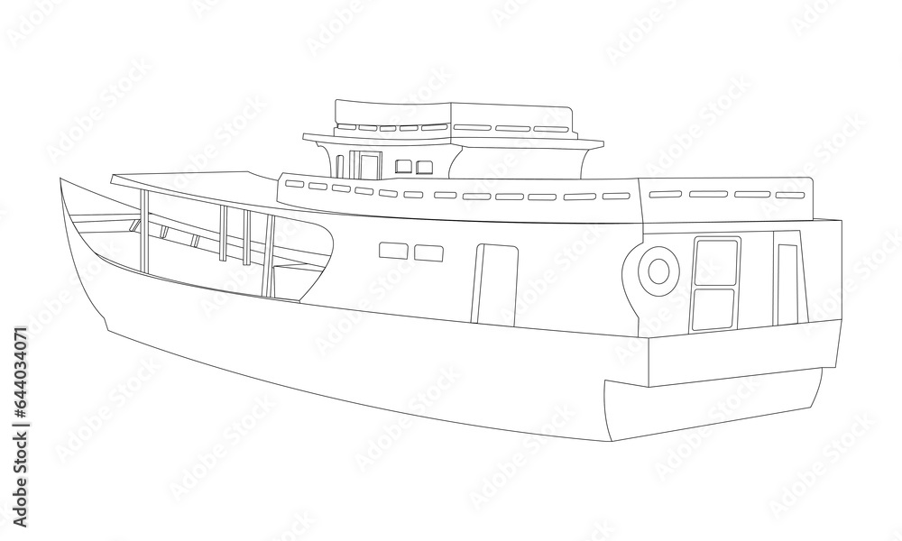 Obraz premium outline of a fishing boat on a white background