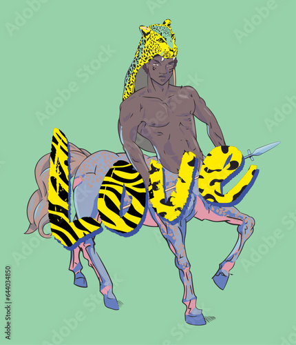 Love. Design for black centaur t-shirt with animal print. Vector illustration for gay pride day.