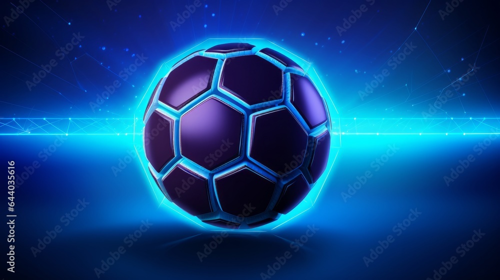 Obraz premium An illustration of a luminous background for a football championship. This vector artwork portrays an abstract, brightly glowing soccer ball in neon colors against a backdrop