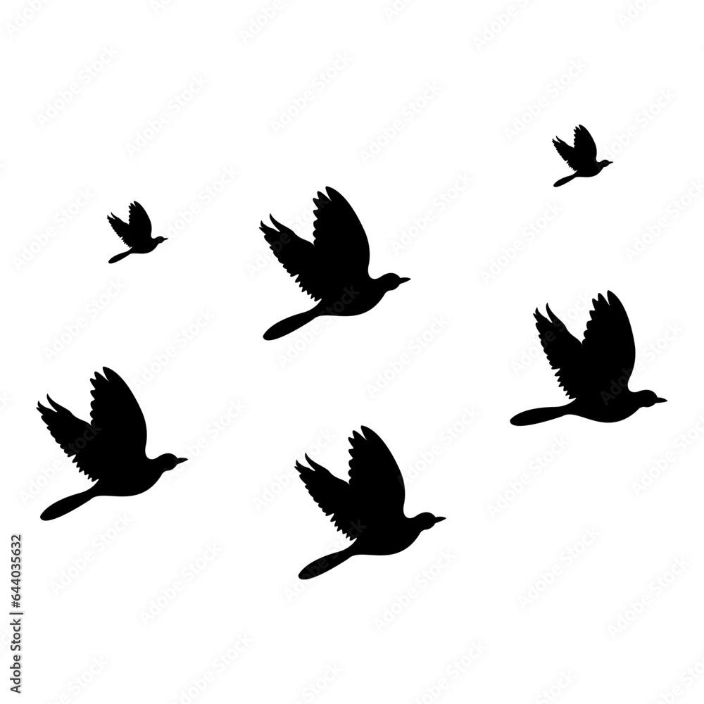 silhouettes of flock birds fly in sky silhouettes of flock birds fly in sky