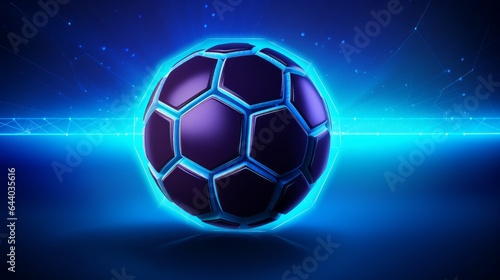 An illustration of a luminous background for a football championship. This vector artwork portrays an abstract, brightly glowing soccer ball in neon colors against a backdrop