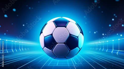 An illustration of a luminous background for a football championship. This vector artwork portrays an abstract  brightly glowing soccer ball in neon colors against a backdrop