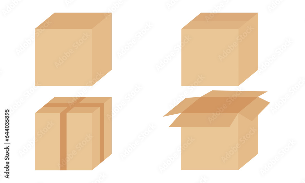 package cardboard illustration with open and closed cardboard design on white background package cardboard illustration with open and closed cardboard design on white background